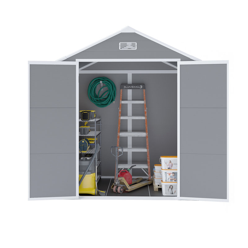 Campcraft 6*5Ft Resin Storage Shed, High Quality Pp Material, Strong Structure, Waterproof, Rust And UV Proof, Large Storage Space, 12Mm Thick Pp Board, HD Window Lighting