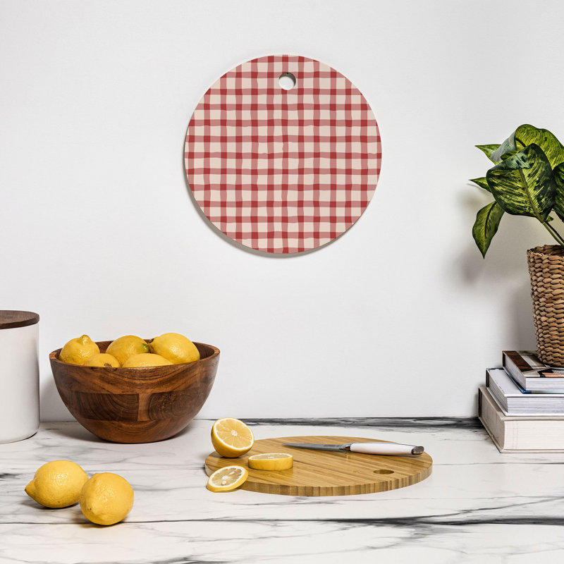 Planche à découper ronde Mirimo Organic à carreaux rouges vichy