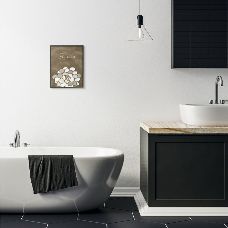 « renew mosaic brown, salle de bain brune », impression sur toile, H 14 po x l 11 po x P 1,5 po, Giclée encadrée noir minuit