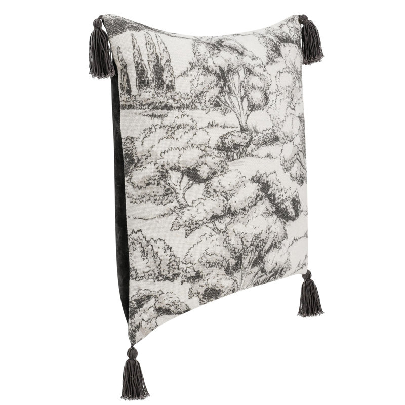 Coussin en mélange de lin et coton 22 po Stonework, Gris / Toile crème