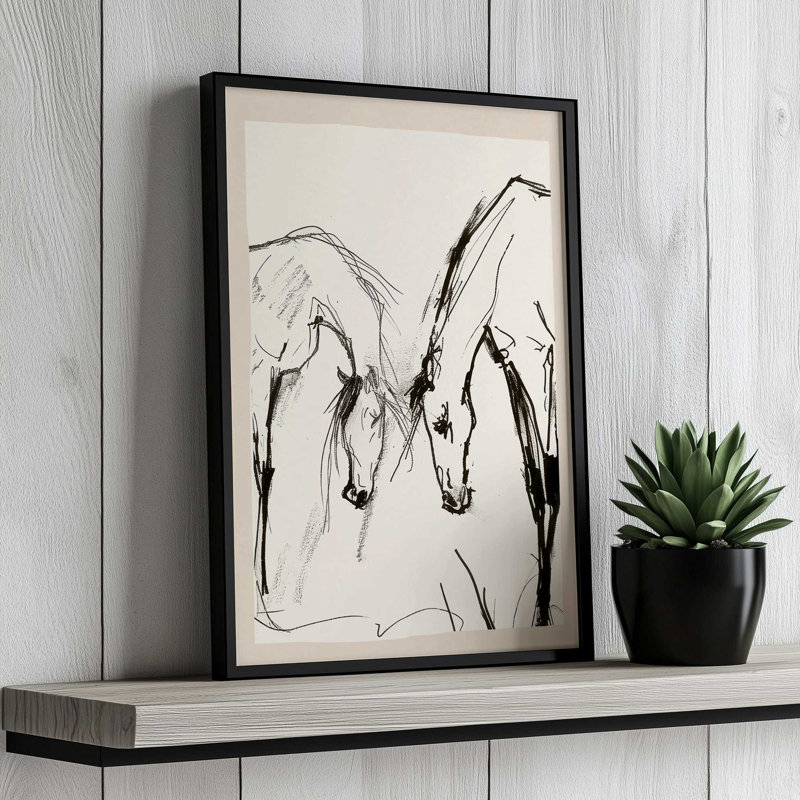 Impression sur toile, "Deux chevaux" par Nadja, Tanné, H 40 po x l 30 po