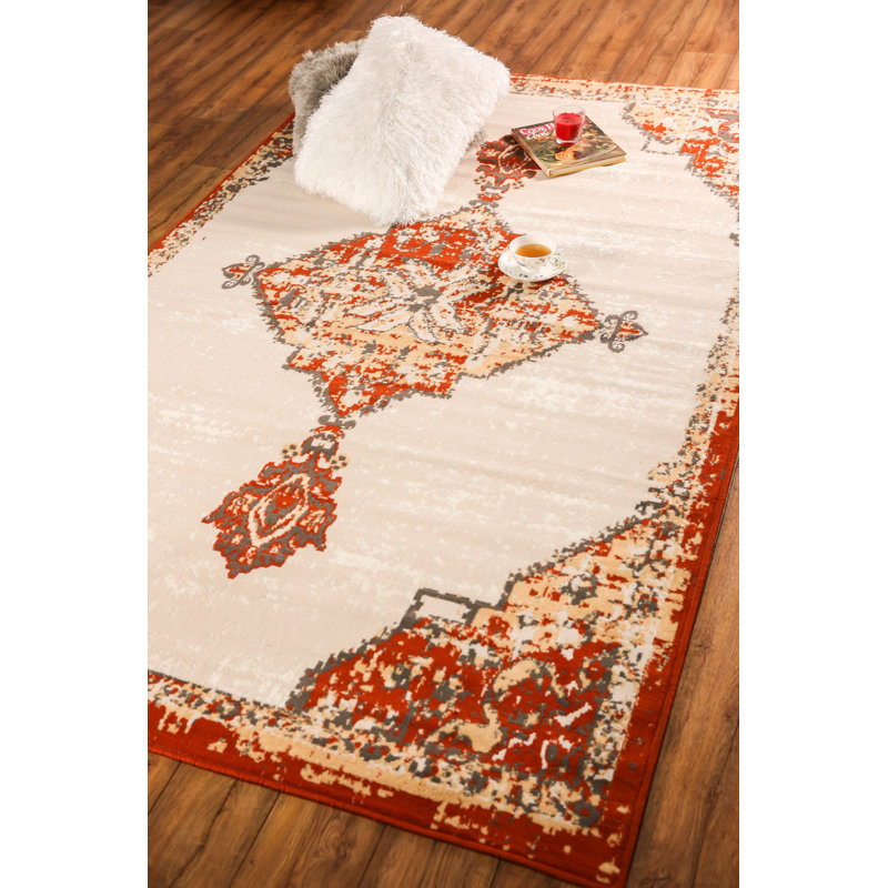 Tapis oriental beige / orange, Rectangle 3 pi 6 po x 5 pi 6 po