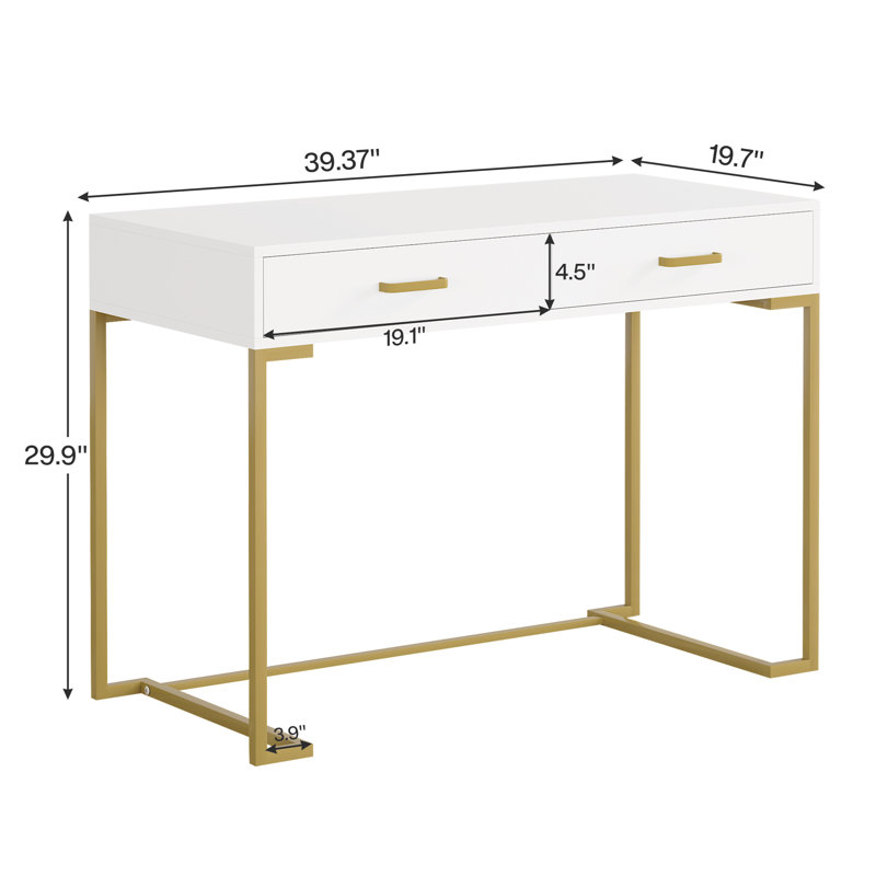 Vanity Desk with 2 Drawers, White/Gold