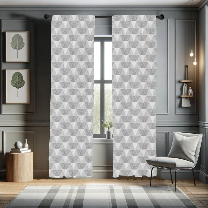Ebern Designs Geometric Curtains, Grungy Greyscale Tones, Pair of 28"x84", Pale Grey Dark Taupe, L 28 po x L 63 po