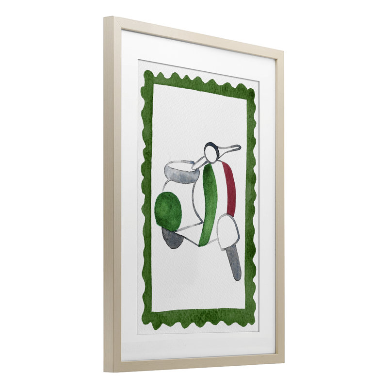 «Italian Motor Scooter», reproduction sous verre encadrée par Camila Juncos, H 23 po x l 17 po, Cadre de récolte en pin