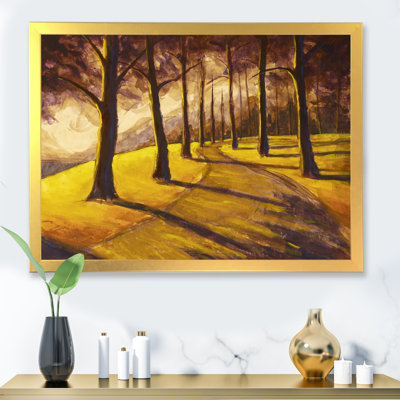 Chemin de randonnée pédestre dans la forêt ensoleillée, impression sur toile