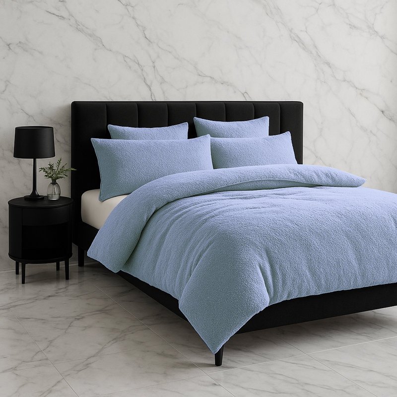 Polyester No Pattern Duvet Cover Set with Pillowcases, Double Duvet Cover + 2 Standard Pillowcases, Blue