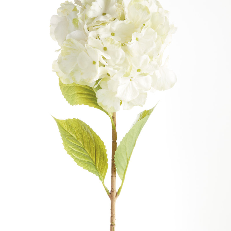 Hortensia Mop Realistic Faux Mophead Hydrangea Stems 30.5 in. White, Set of 4, White