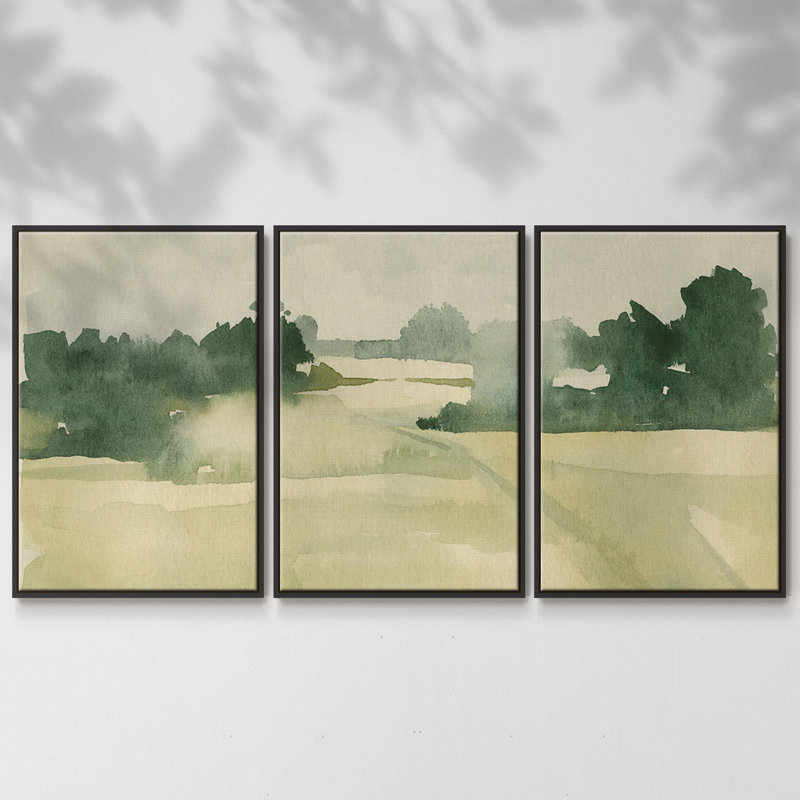 Watercolor Pasture I 3 pièces, Noir, H 24 po x l 48 po x P 2 po