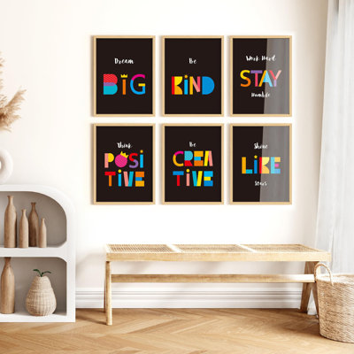 Framed Wall Art Print Gallery Set Decor, Inspirational Geometric Rainbow Phrases Pop Motivation Typography Modern Colorful Multicolor for Living Room, Bedroom, Office