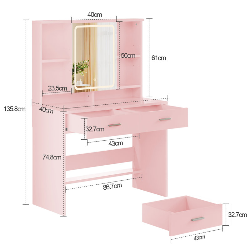 Dressing Table with Mirror, Pink