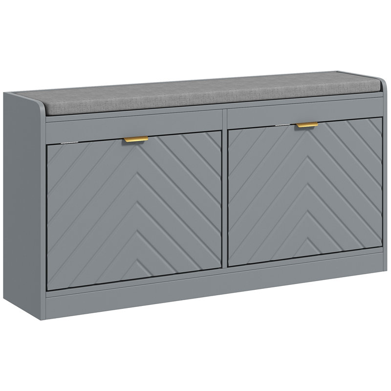 Banc à chaussures avec 2 tiroirs rabattables, coussin, 8 paires pour le vestibule, Gris