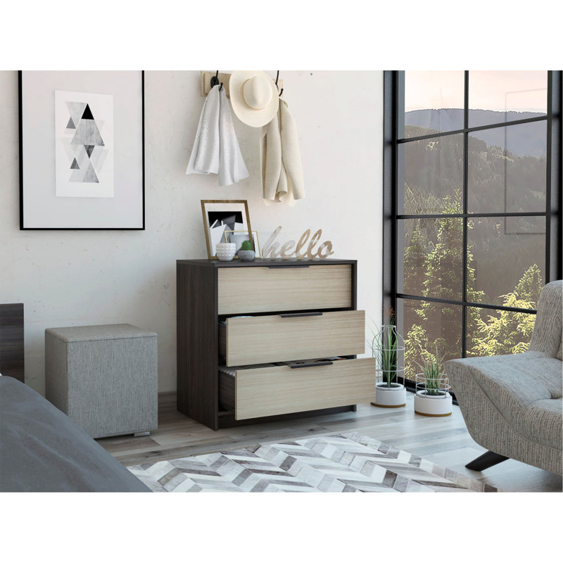 Commode 3 tiroirs Kaia, plateau supérieur, Noir