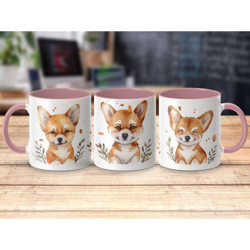 11oz Watercolour Three Happy Corgi Dogs Coffee Mug, 1