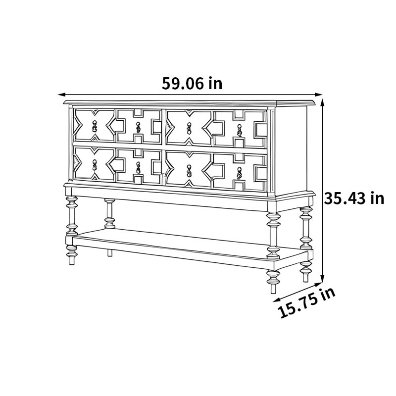 Meuble télé avec rangement American Retro, H 35,43 po x L 59,06 po x l 15,75 po, Noir