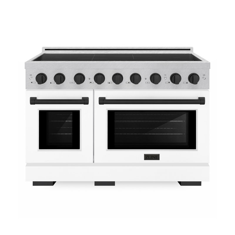 ZLINE Autograph 48 in. Satin Stainless Steel Paramount Induction Range with White & Black Accents