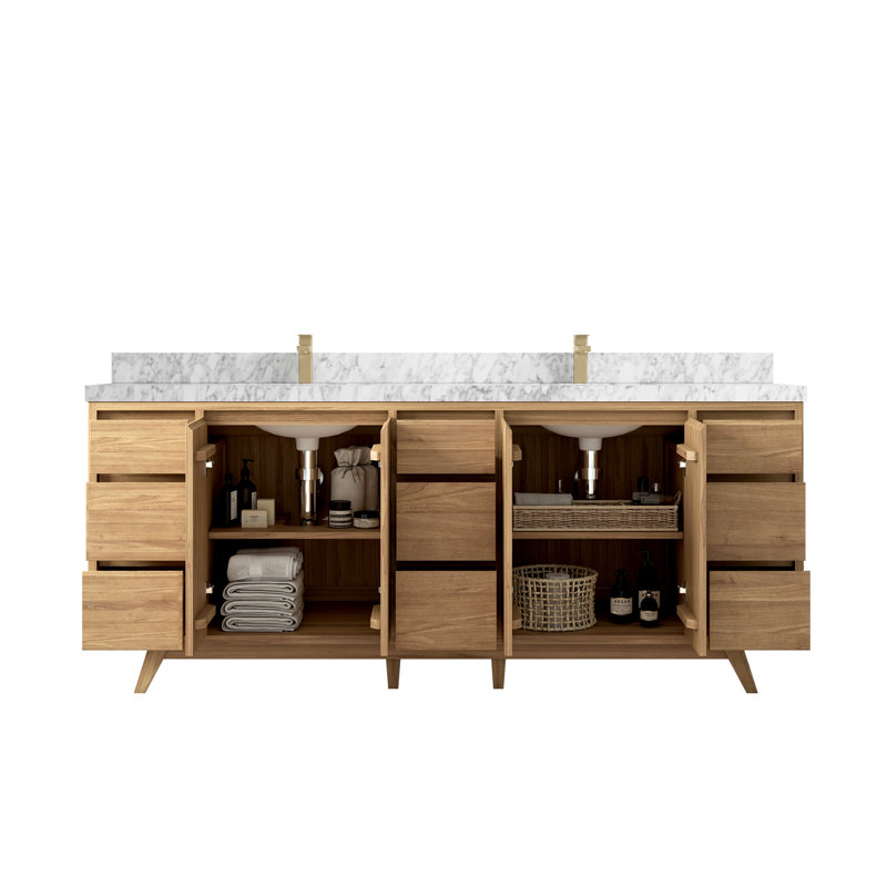 Ensemble de meuble-lavabo double 84 po, Marbre de Carrare, Naturel