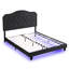 Lit en tissu d'ameublement en velours à boutons - Grand cadre en bois noir avec lumières à DEL, assemblage simple avec capitonnage, support solide, technique facile-1056008293