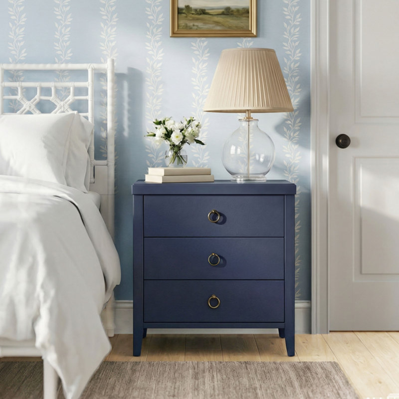 Dwaine 3 Drawer Nightstand, 22"W, Navy