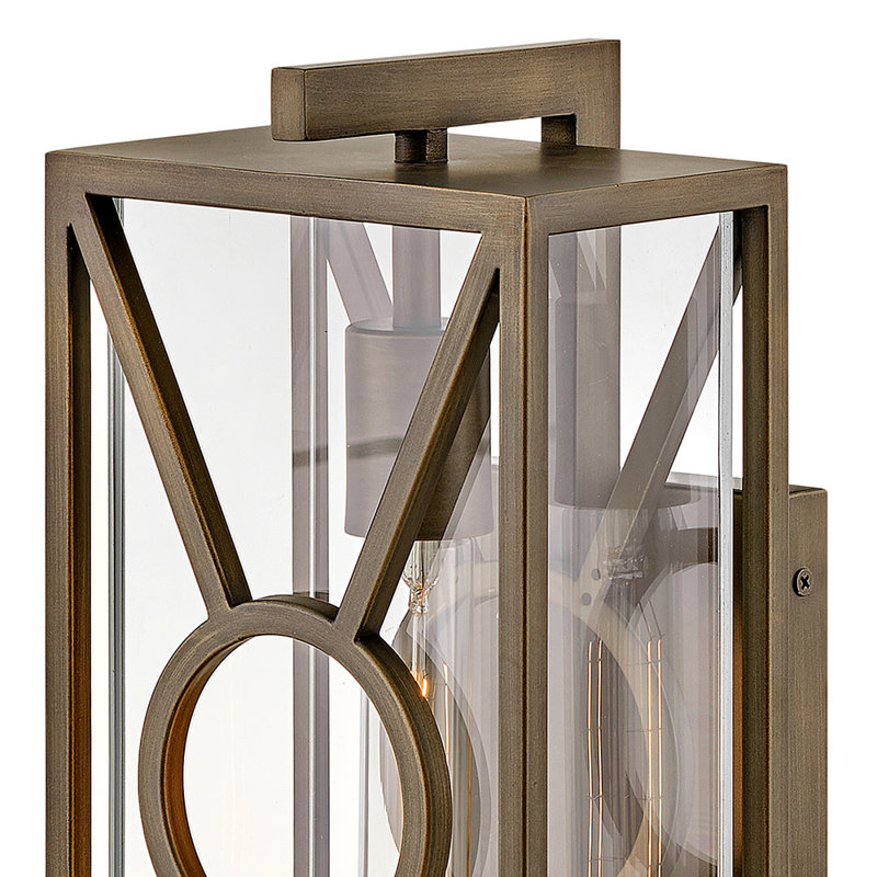 Brixton Outdoor Wall Mount Lantern - Clear Mitered Glass, Composite, Burnished Bronze, 14" H x 6.75" W x 6" D