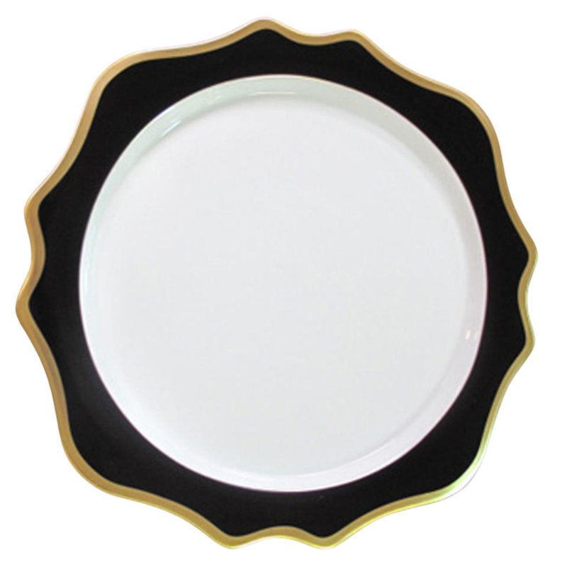 Annas Palette Porcelain China Scalloped Charger, Black/Gold