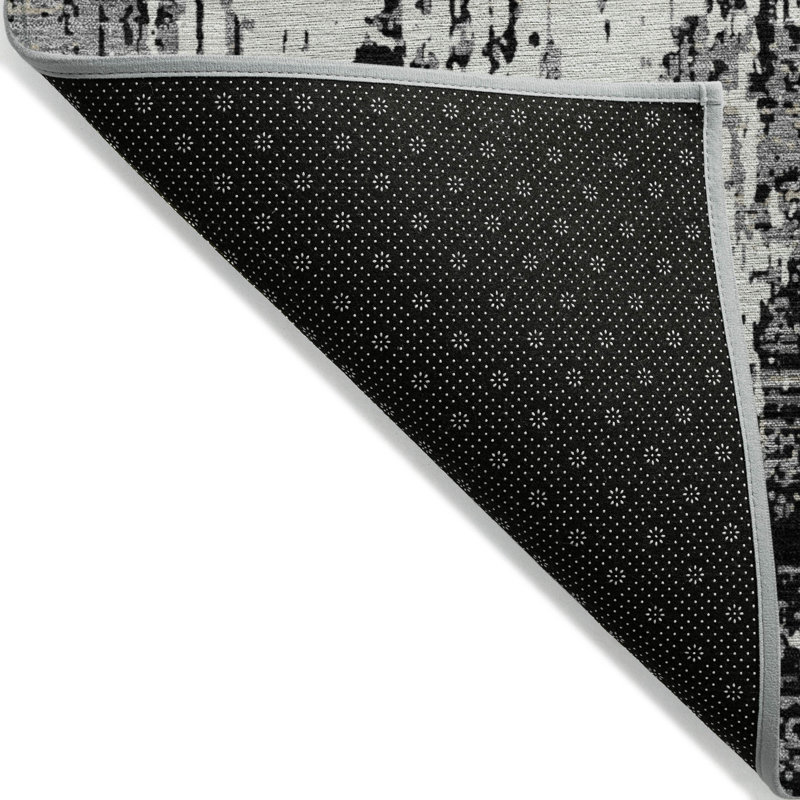 Black and Gray Abstract Synthetic 3' x 5' Area Rug