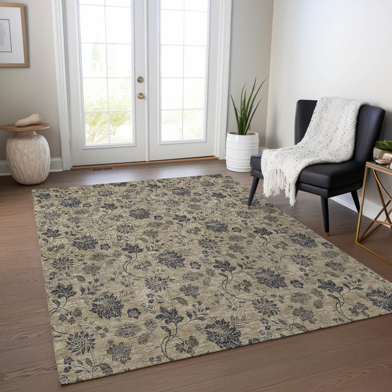 Washable Floral Indoor / Outdoor Rug, Rectangle 2'6" x 3'10"