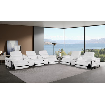 Ensemble de causeuse inclinable électrique modulaire en cuir et console avec appuis-tête réglables et consoles doubles