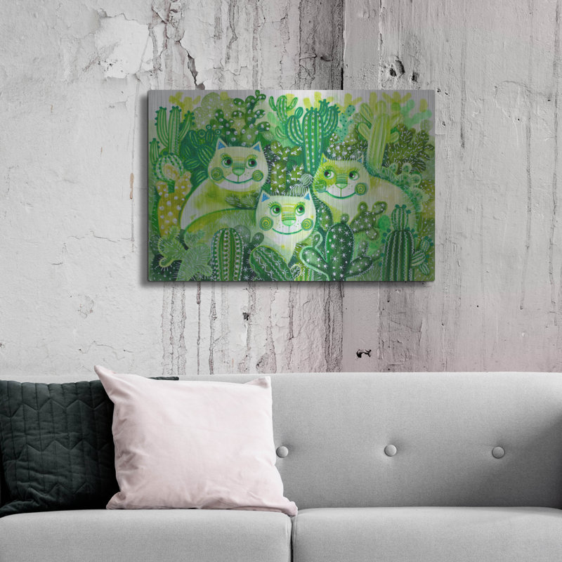 Art mural en métal Red Barrel Studio «Chlorophyl Mohito Cats» par Oxana Zaika, H 24 po x l 36 po