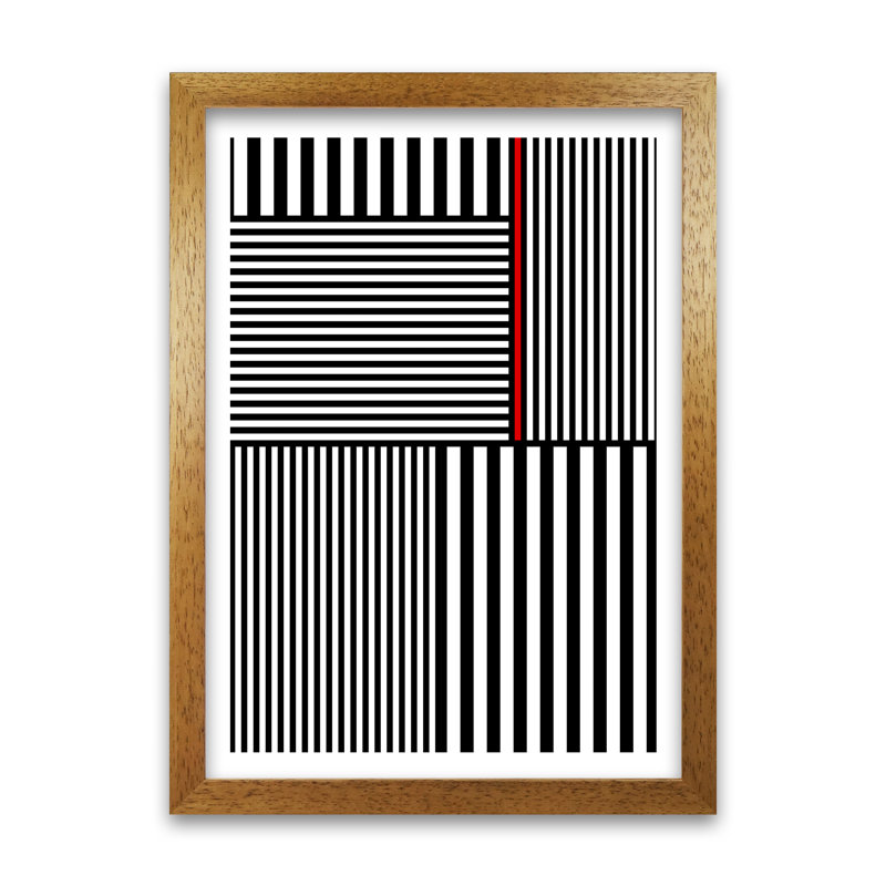 Black and White Stripes 1 Piece Wall Art, 30cm H x 21cm W x 3cm D, Oak Frame