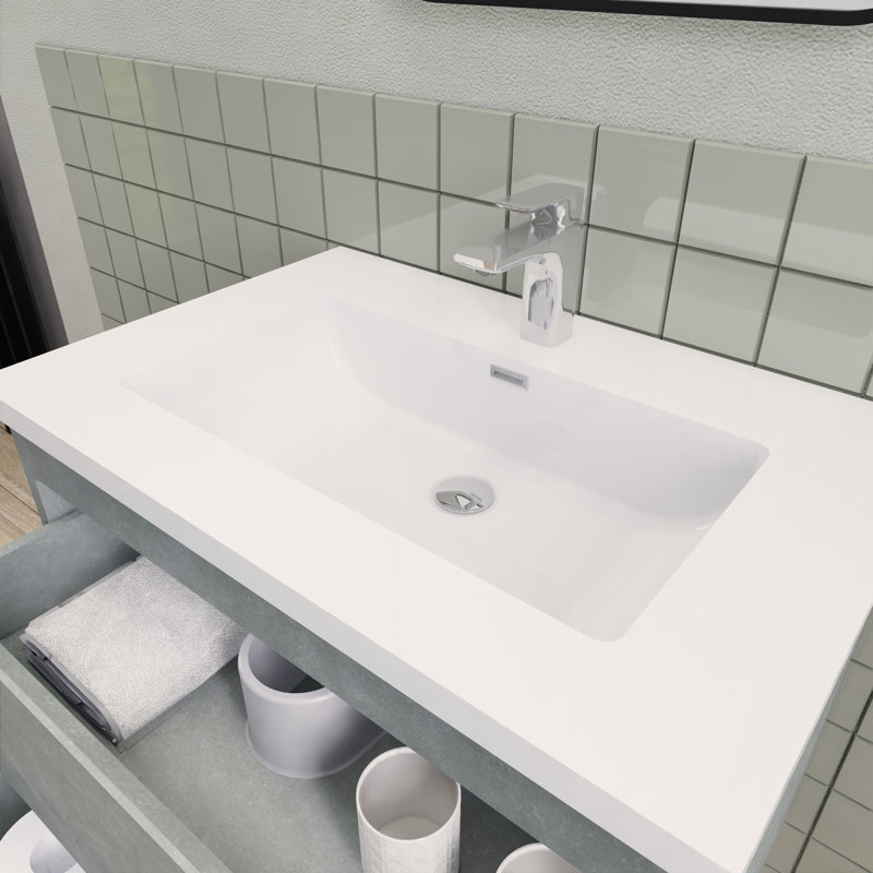 Alcester 29.6'' Single Bathroom Vanity with Resin Top, Cement Gray