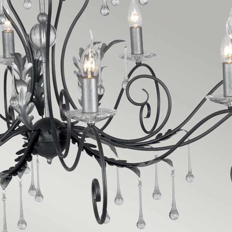 Ballsallagh 15 - Light Candle Style Chandelier, Black/Silver