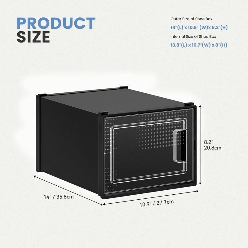 6 Pair Stackable Shoe Storage Box, Black