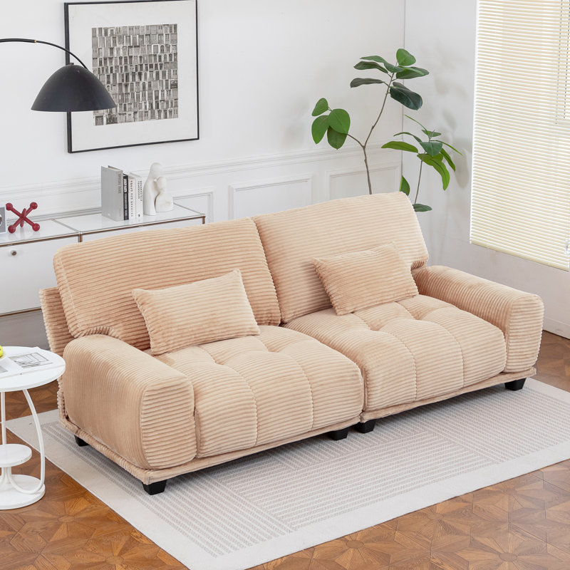 Convertible 2-Person Sofa Bed With Adjustable Backrest,Plush Corduroy Upholstery, 2 Pillows Included, Beige
