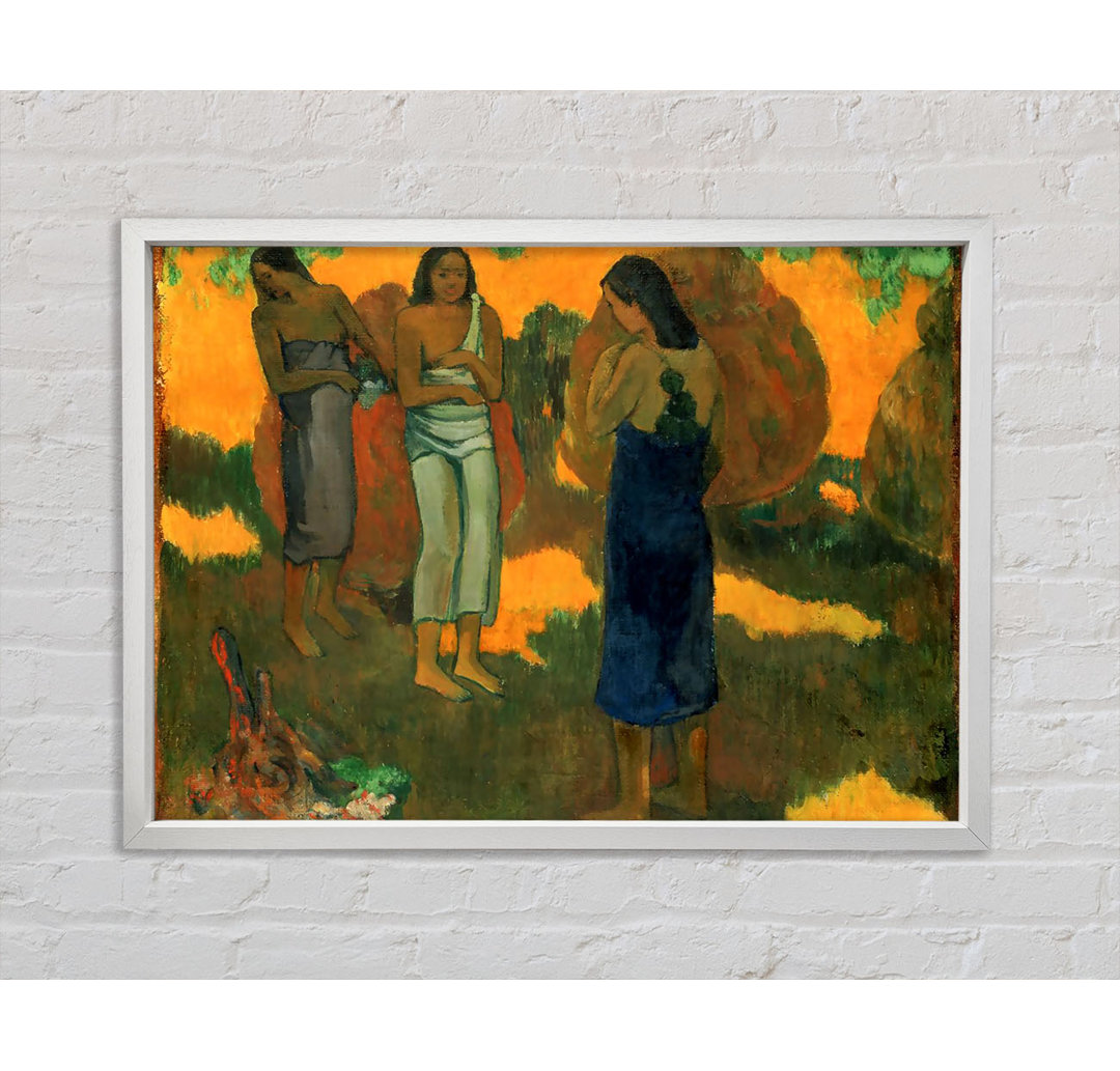 Gauguin Drei Tahitianerinnen vor gelbem Hintergrund - Einzelbildrahmen Kunstdrucke auf Leinwand