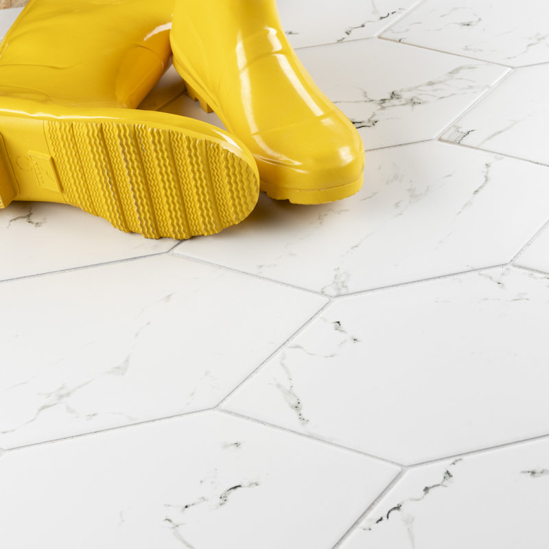 Timeless Calacatta Kayak 6-1/2" x 12-1/2" Porcelain Stone Look Wall & Floor Tile