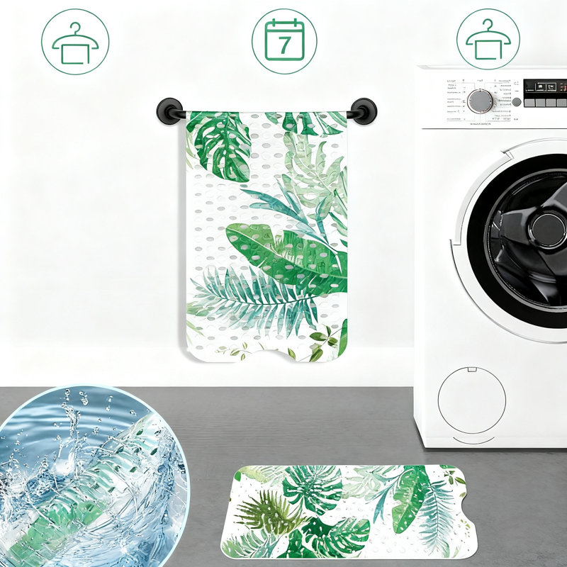 Très grand tapis de douche antidérapant avec ventouses, paquet de 1 (Monstera vert)