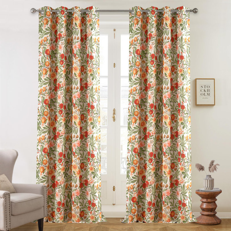Hansfried Floral Blackout Thermal GrommetCurtain Panels, 52" W x 102" L