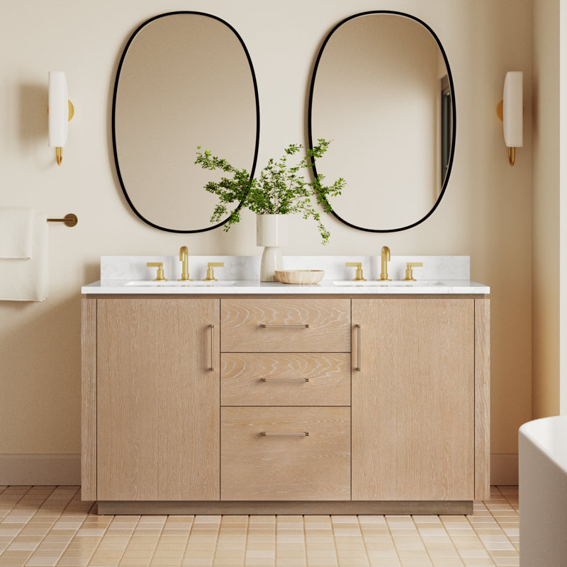 Cloverfield 60 " W Freestanding Standard 2 Double Vanity Bathroom Vanity With Cultured Marble Top, Washed Ash Gray, Gold