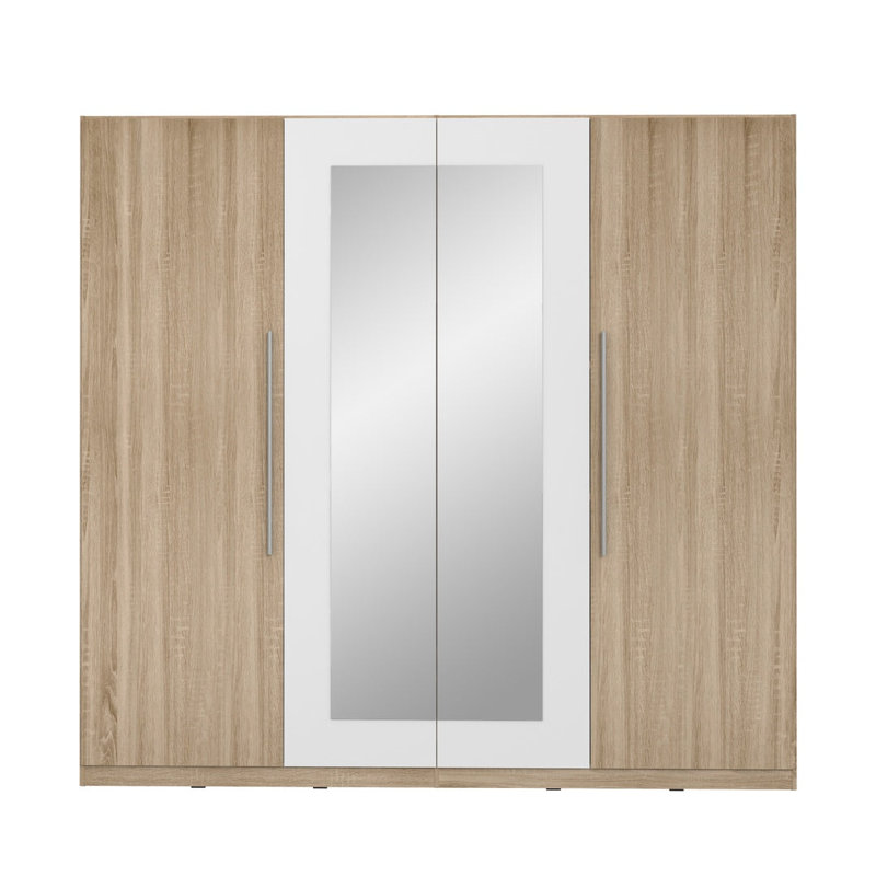 Helen 4 Door Mirrored Wardrobe in Sonoma Oak and White, 228 cm