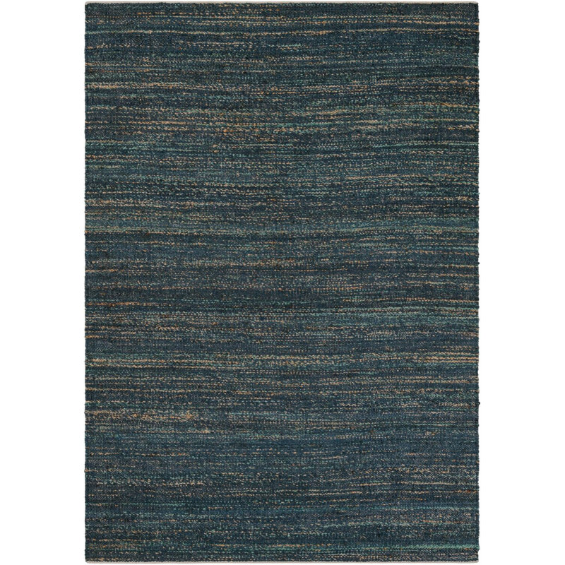Tapis uni / rayé bleu océan Durah, Rectangle 6 pi 1 po x 9 pi