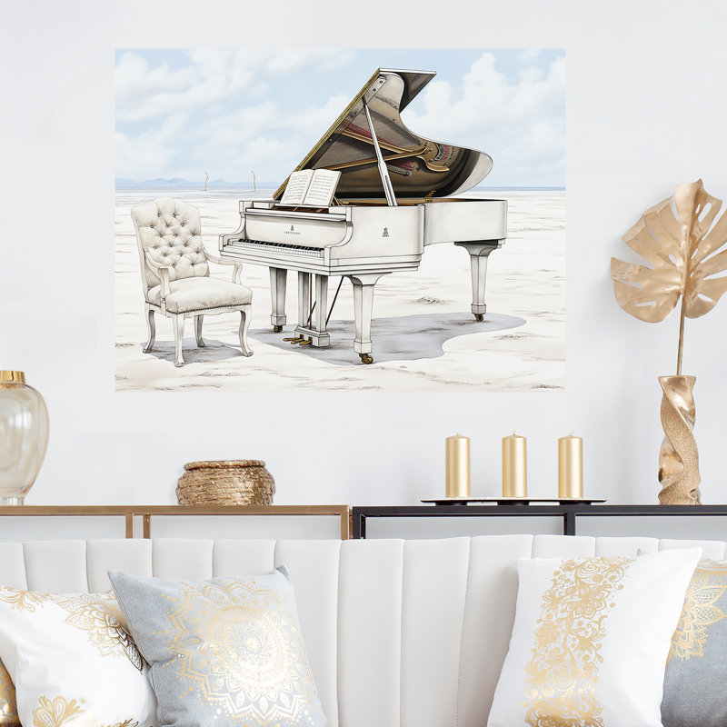Monochromes noir et blanc Grand Piano - Piano, art mural en métal, H 16 po x l 32 po x P 1 po
