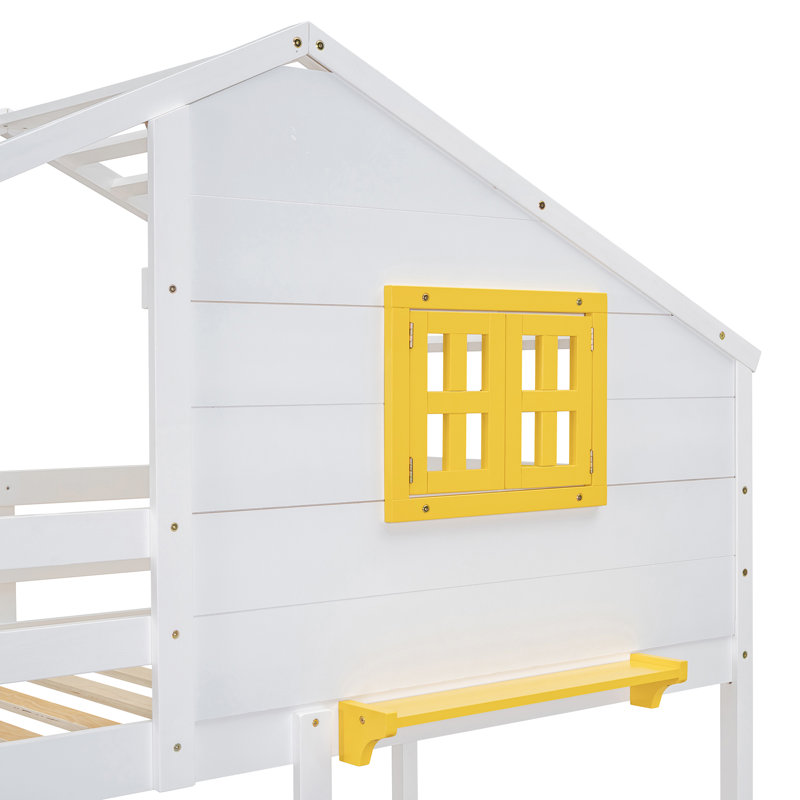 Vandenbosch Twin over Twin House Bunk Bed with Drawers by Harper Orchard, White
