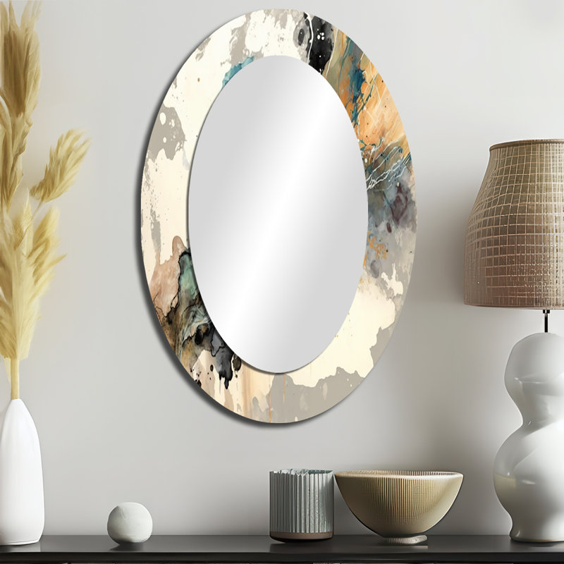 Jazz Rhythms In Shades Of Gray IV - Abstract Oval Decorative Mirror On Metal, 36" x 24"