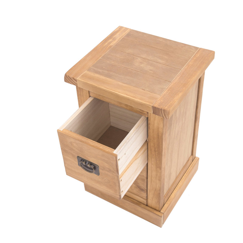 35cm W Plywood / Laminate Board Bedside Table, Waxed, Brass Handle