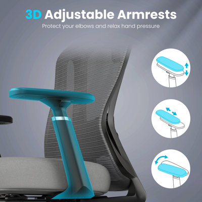 Mesh Office Chair With 3D Armrests And Adjustable Headrest, Black