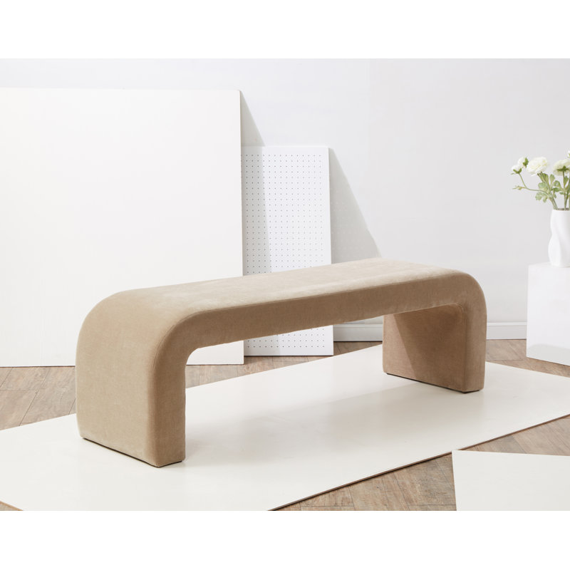 Daine 62.4" W Upholstered Bench, Light Brown Velvet