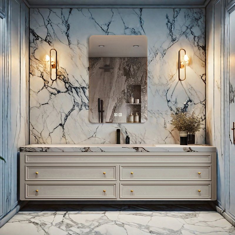 French modern rock plate bathroom cabinet, 19.68" H x 62.99" W x 19.68" D