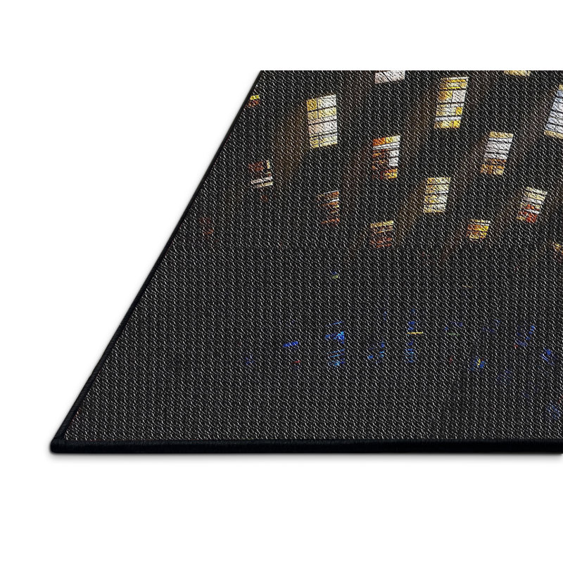 Tapis noir/or/mauve à motifs, Rectangle 2 pi x 5 pi