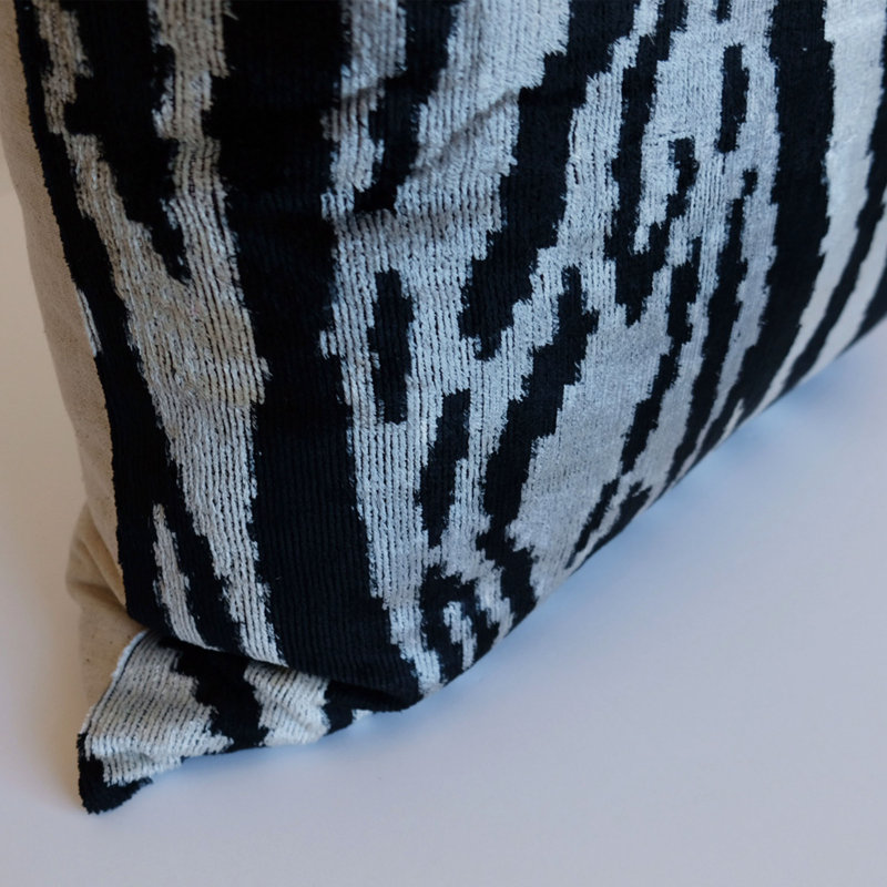 Willow Silk Square Pillow Cover & Insert, Black/white/beige Abstract